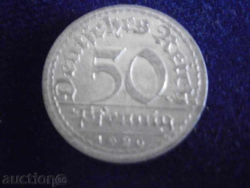 50 pfennig 1920 - aluminiu - punctul A