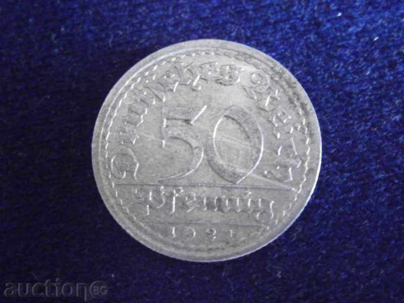 50 penny 1921 - aluminiu - punctul F