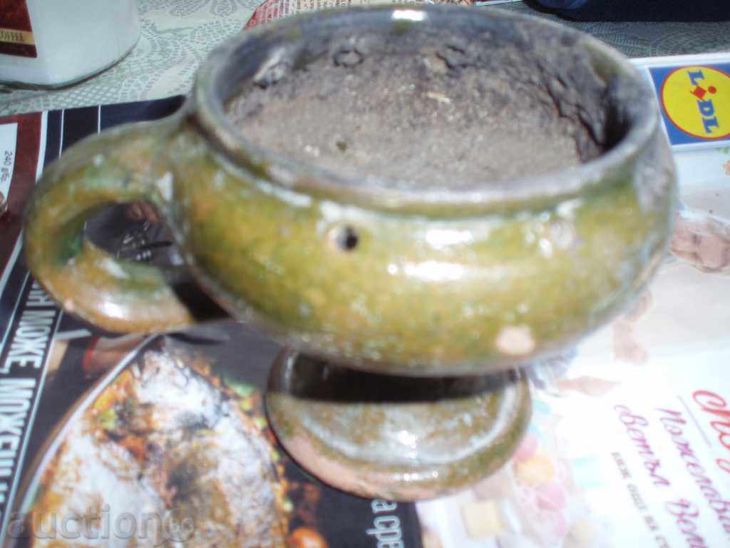 Auction  Old Bronze Candiola + Ceramic Candilo