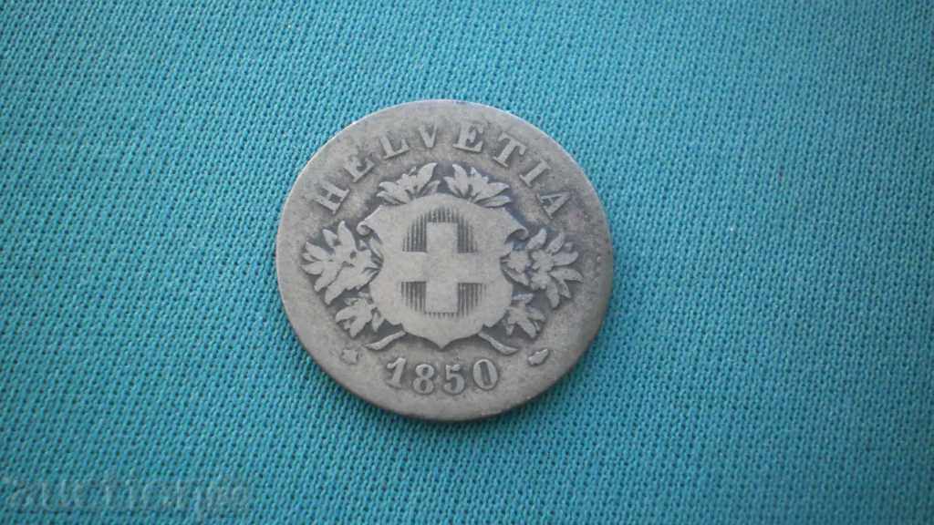 Licitație Elveția Argint 20 rappel 1850 BB Rare (k)