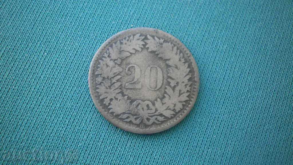 Livrarea Elveția Argint 20 rappel 1850 BB Rare (k)