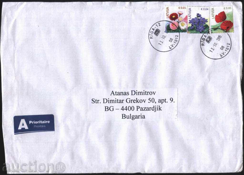 Traveled envelope with Flowers 2014 2015 from Latvia