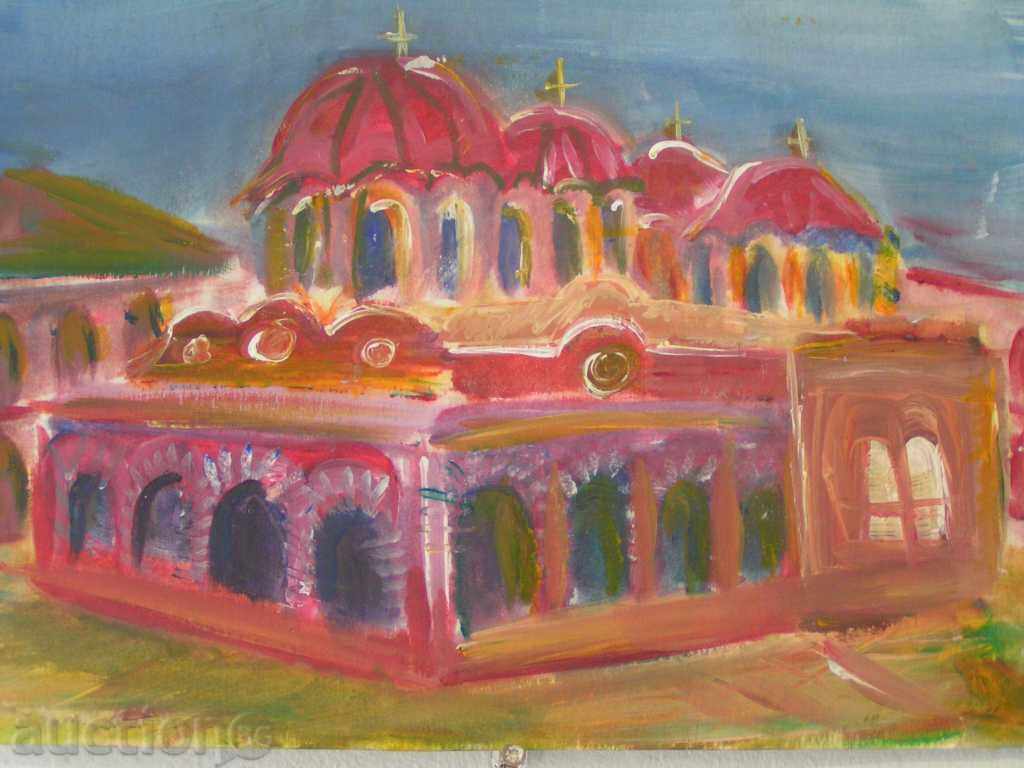 Picture of a church, oil paints, cardboard Picture of a church, oil paints, cardboard