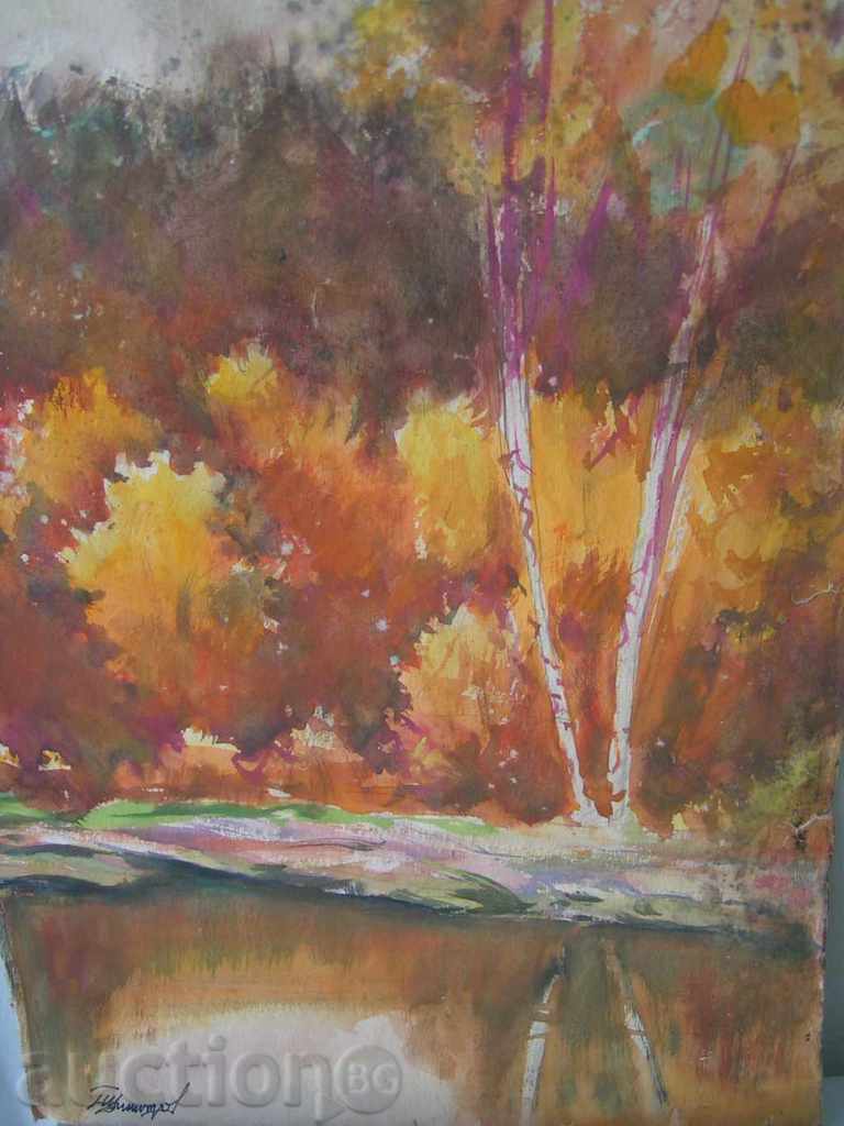 Landscape painting, watercolor / cardboard