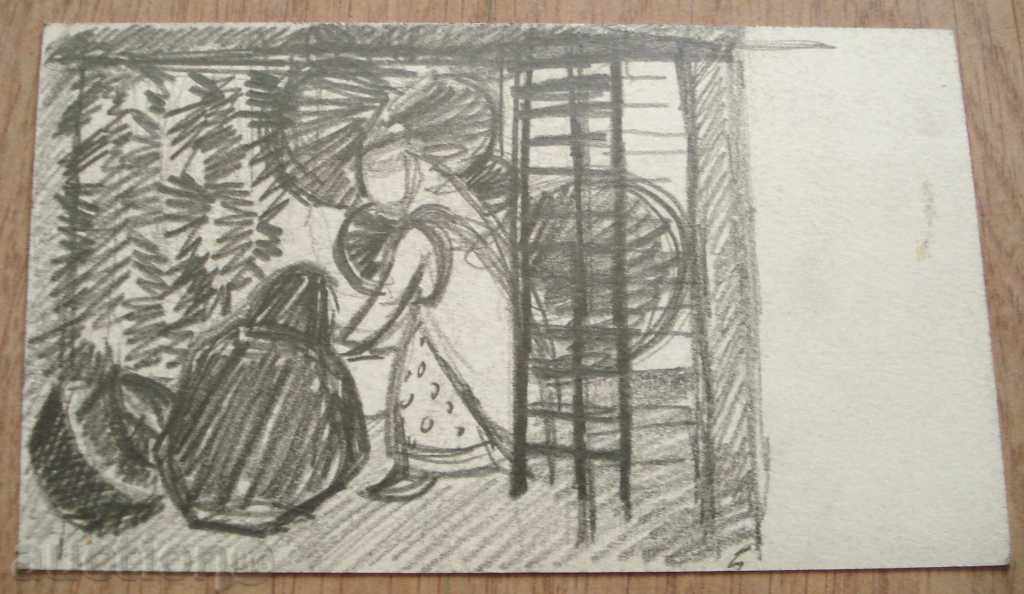 331 Vanya Decheva drawing pencil daughter Danail Dechev P.17 / 10 cm