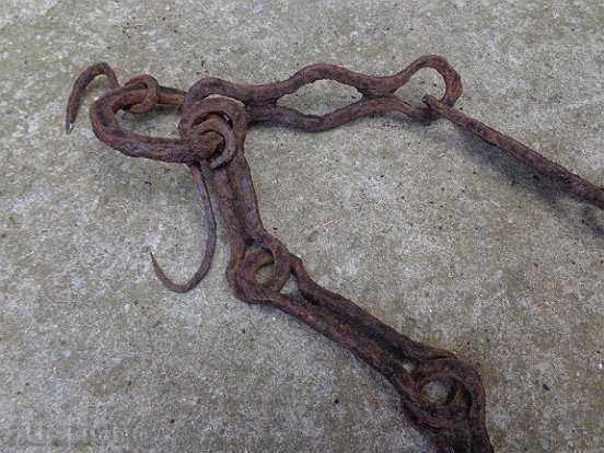 Old forged chain with hooks, crochet, hook, wrought iron - 5 Old forged chain with hooks, crochet, hook, wrought iron - 5