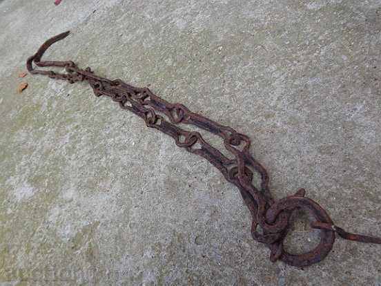 Old forged chain with hooks, crochet, hook, wrought iron - 7 Old forged chain with hooks, crochet, hook, wrought iron - 7