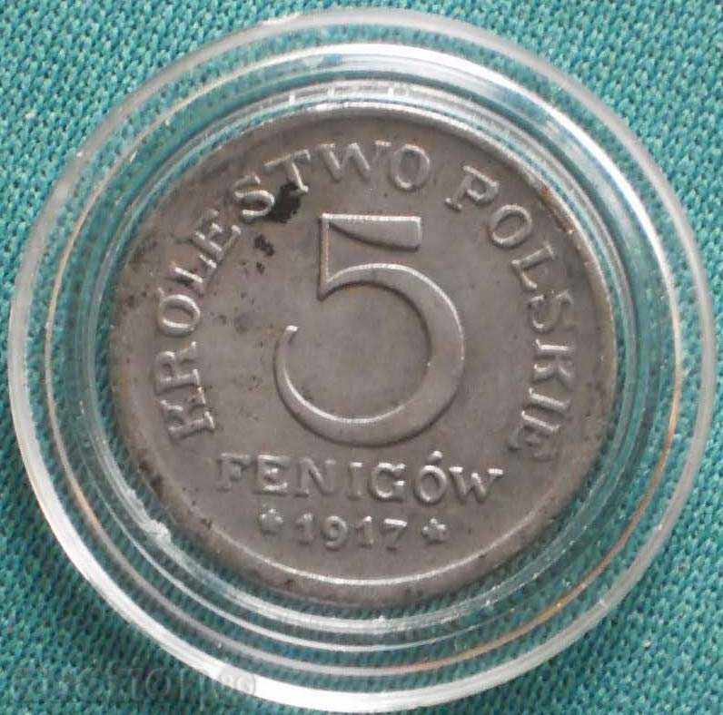 POLSKIE 5 FENIGOW 1917 GERMANY OCCUPATION COIN