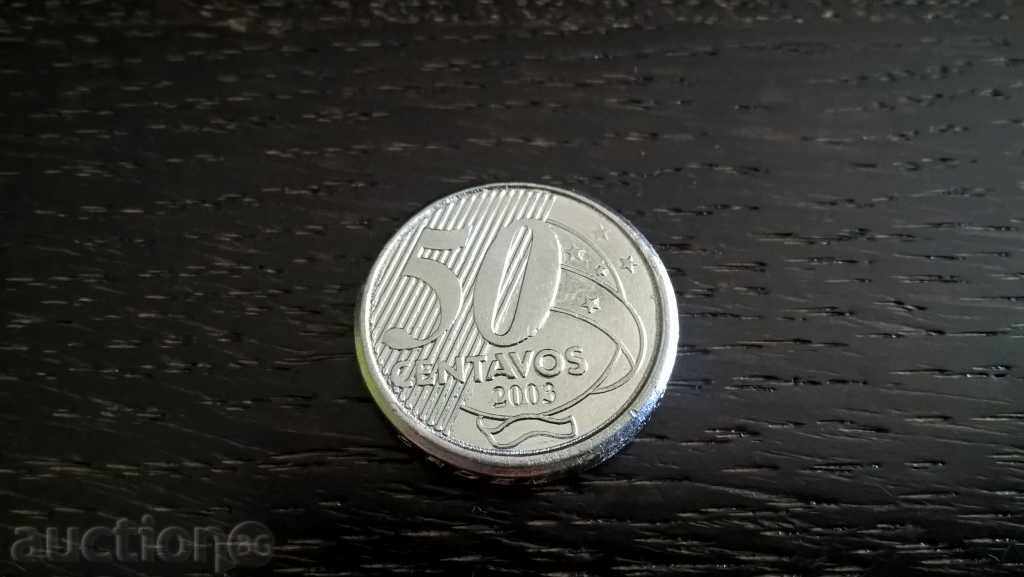 Монета - Бразилия - 50 центавос | 2003г.