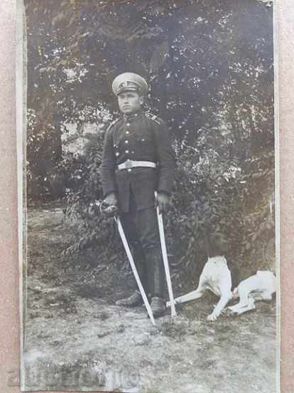 Old postcard picture soldier with saber