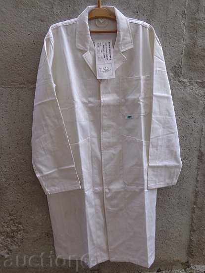 Λευκό βαμβακερό παλτό εργασίας №48, νέα στο πακέτο