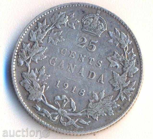 Канада 25 цента 1918 година