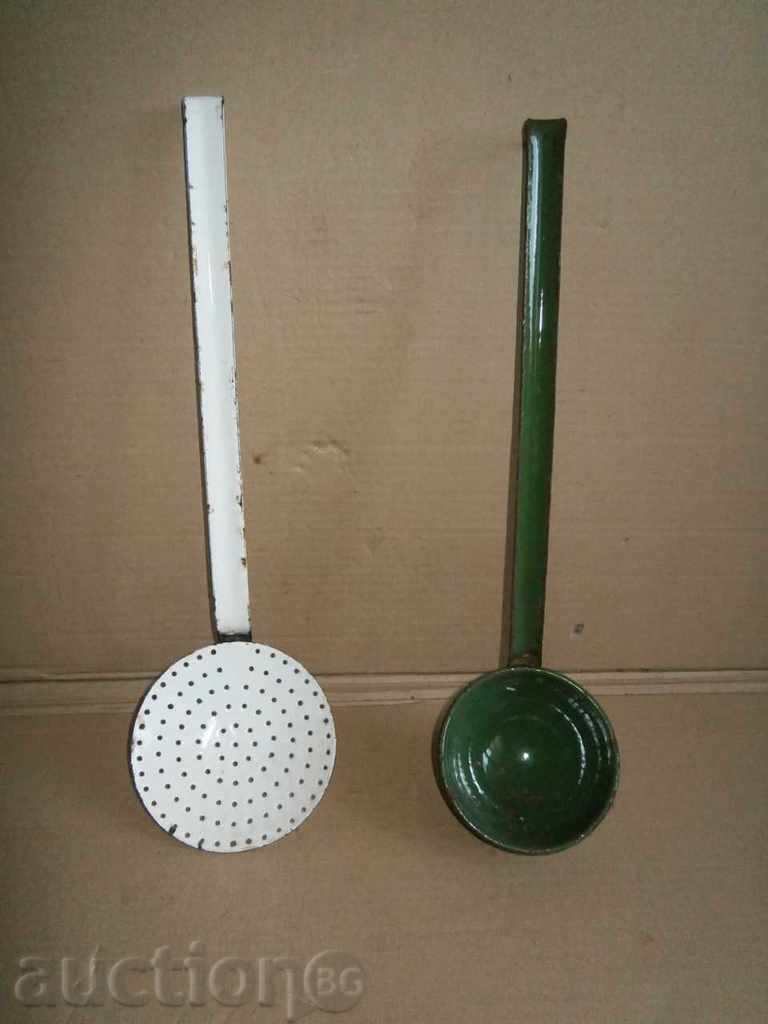 Delivery of An old enameled ladle and grated spoon Delivery of An old enameled ladle and grated spoon