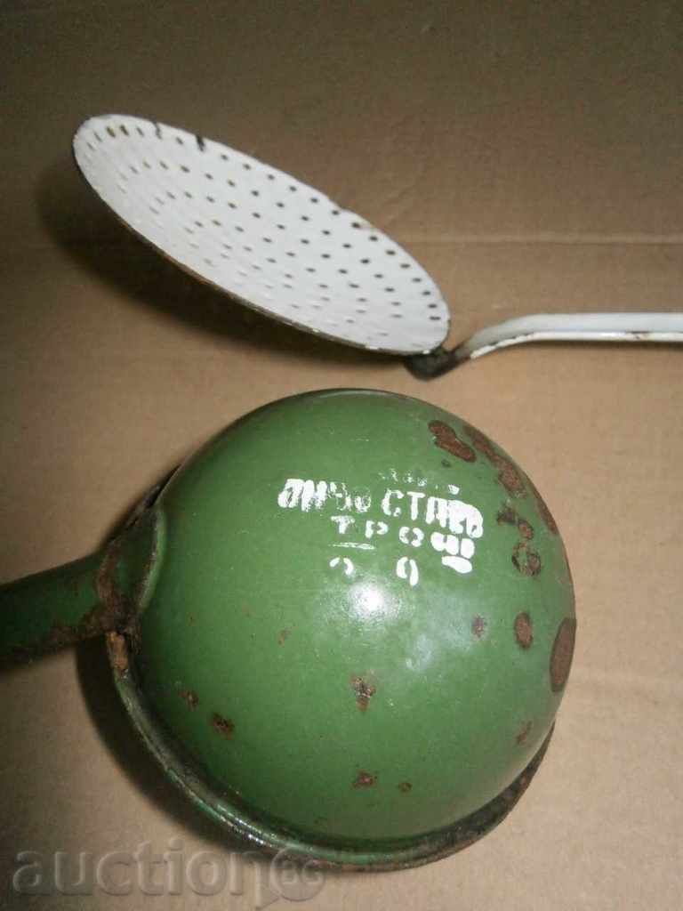An old enameled ladle and grated spoon - 5 An old enameled ladle and grated spoon - 5