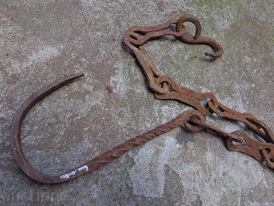 Old Wrought Iron Hearth Chain Wrought Iron Hook Chain - 5 Old Wrought Iron Hearth Chain Wrought Iron Hook Chain - 5