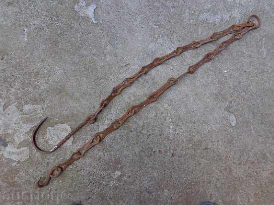 Old Wrought Iron Hearth Chain Wrought Iron Hook Chain - 7 Old Wrought Iron Hearth Chain Wrought Iron Hook Chain - 7