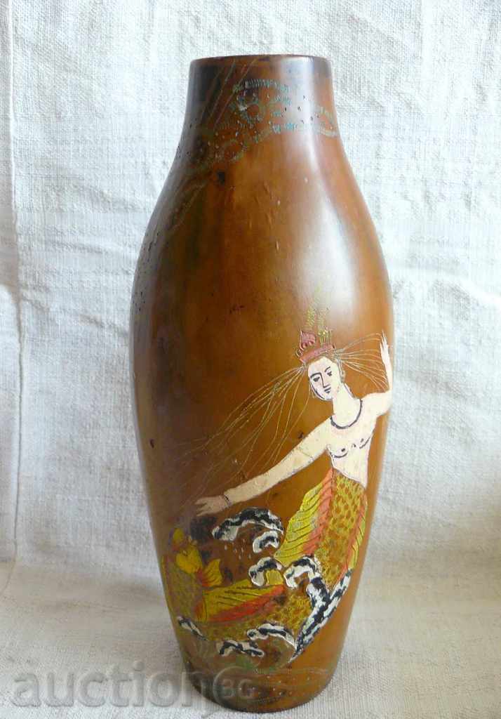 Vase with a picture Mermaid - wood