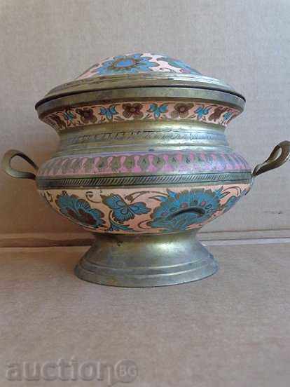 Brass vessel with enamel bowl urn antique interior item with price 85.00 BGN | € 43.46 Brass vessel with enamel bowl urn antique interior item with price 85.00 BGN | € 43.46