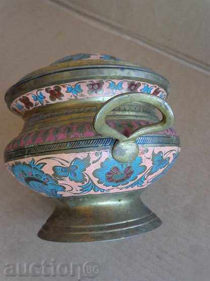 Delivery of Brass vessel with enamel bowl urn antique interior item Delivery of Brass vessel with enamel bowl urn antique interior item