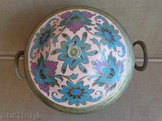 Brass vessel with enamel bowl urn antique interior item - 6 Brass vessel with enamel bowl urn antique interior item - 6