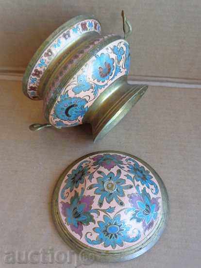 Brass vessel with enamel bowl urn antique interior item - 7 Brass vessel with enamel bowl urn antique interior item - 7