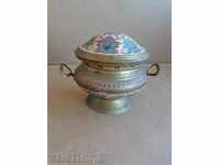 Brass vessel with enamel bowl urn antique interior item