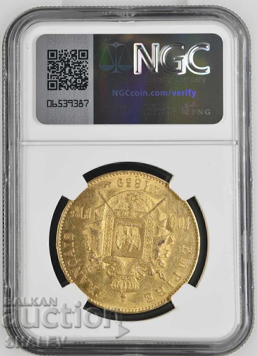 100 Francs 1859 A France (100 Francs France) - AU58 (gold) with price € 4289.89 | 8390.30 BGN 100 Francs 1859 A France (100 Francs France) - AU58 (gold) with price € 4289.89 | 8390.30 BGN