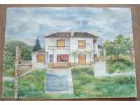 782 Rossi village villa watercolor signed 2006г. P.50 / 36cm
