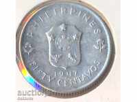 Filipine 50 centavos 1947, argint, 10 g, 200 mii. Buc.