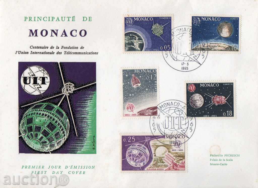 1965. Monaco. Envelope the first day. 100 years since the founding of the UIT.