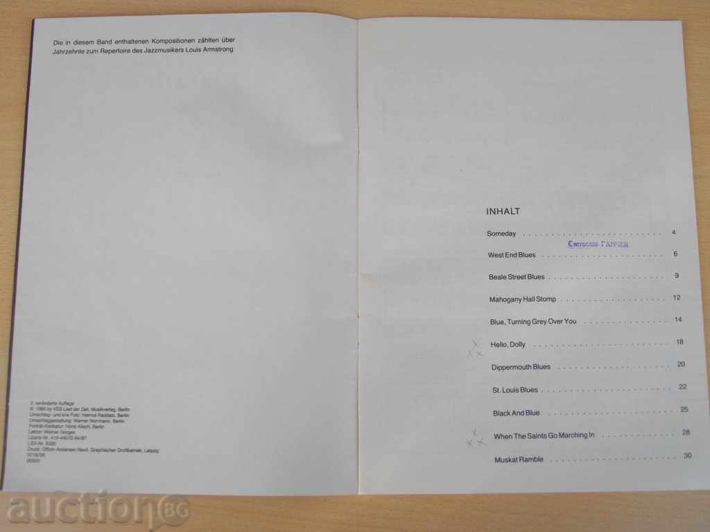 Auction Book "King of Jazz-LOUIS ARMSTRONG-Klavir Gesang" - 32 pages Auction Book "King of Jazz-LOUIS ARMSTRONG-Klavir Gesang" - 32 pages