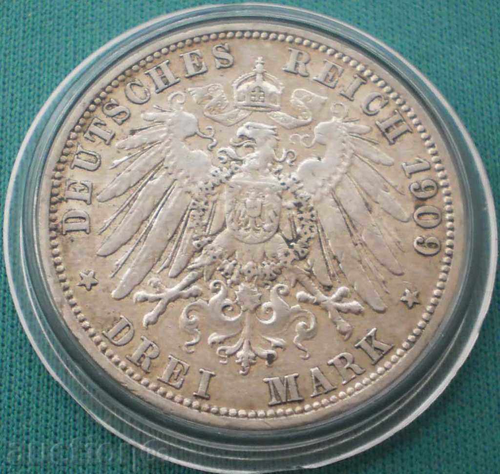Germany Reich 3 Marks 1909 AU