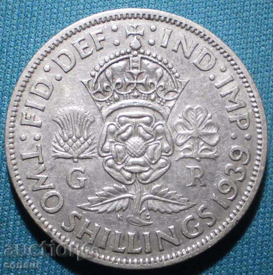 England 2 Shillings 1939 Silver