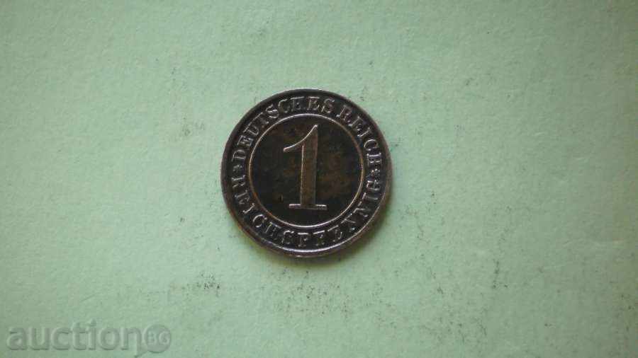 Copper Coin 1 Reichs Pennig 1933 A Germany