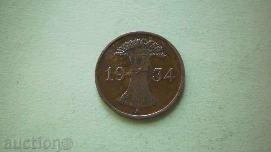 Cupru Moneda 1 Reichs pfennig 1934A Germania cu preț € 2.56 | 5.01 BGN