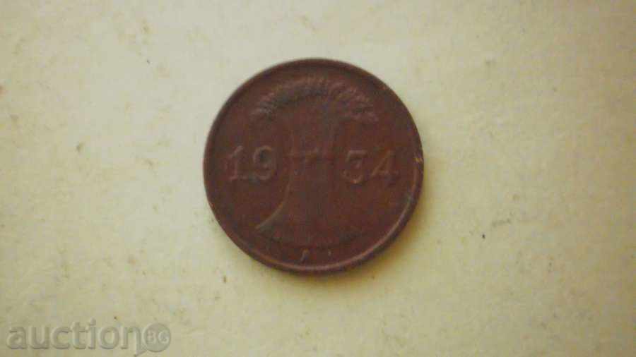 Cupru Moneda 1 pfennig 1934A Germania cu preț € 2.05 | 4.01 BGN