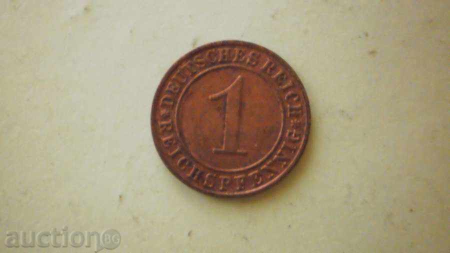 Cupru Moneda 1 pfennig 1934D Germania