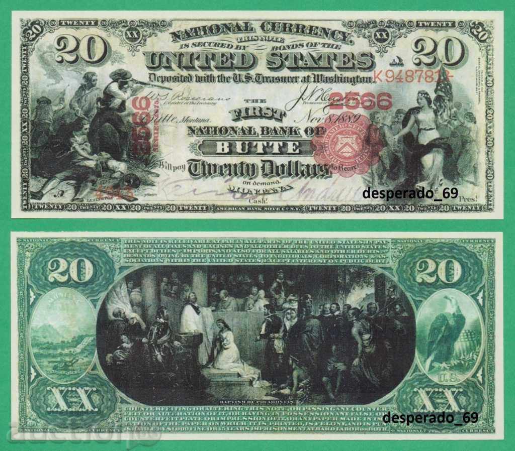 (¯` '• .¸ (reproducere) 20 1889 USD UNC¸. •' ´¯)