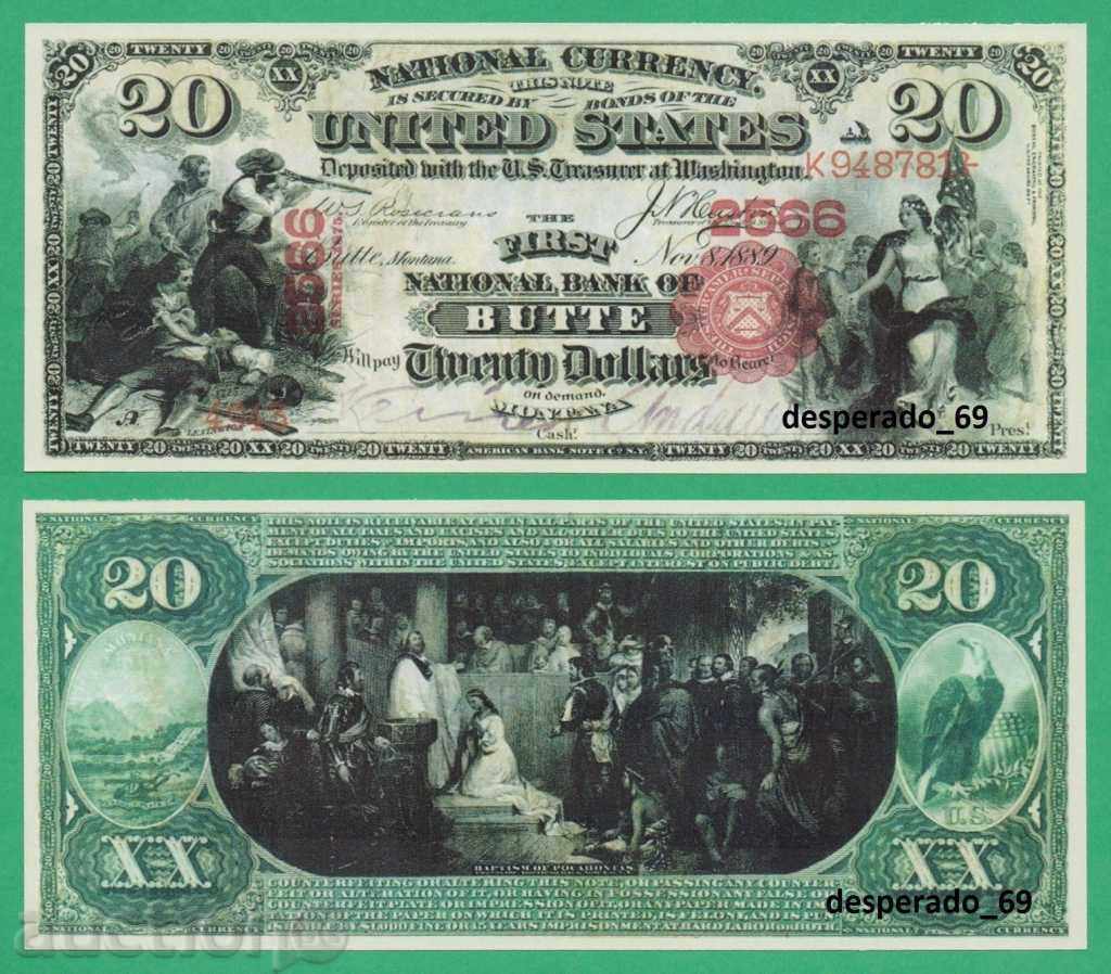 (¯` '• .¸ (reproduction) US $ 20 1889 UNC¸. •' ´¯)