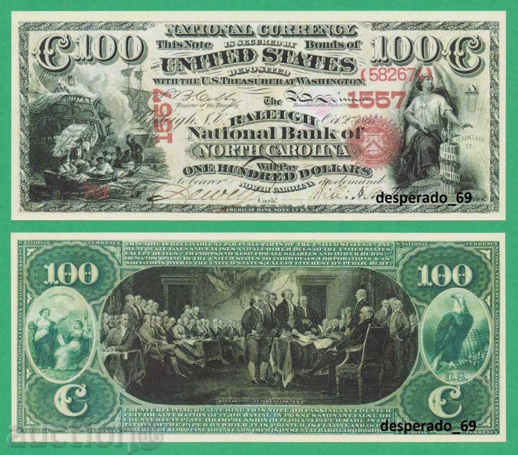 (¯` '• .¸ (reproducere) 100 US $ 1865 UNC¸. •' ´¯)
