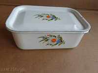 Old enameled food box, enamel bowl, pot