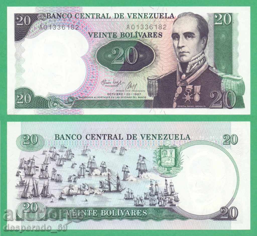(¯`'•.¸ VENEZUELA 20 Bolivar 1987 (Jubilee) UNC ¸.•'´¯)