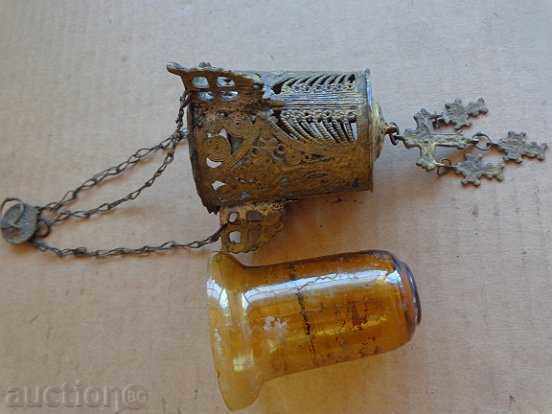 Old bronze candela with a cup, icon, religion, cross Jesus with price 99.00 BGN | € 50.62