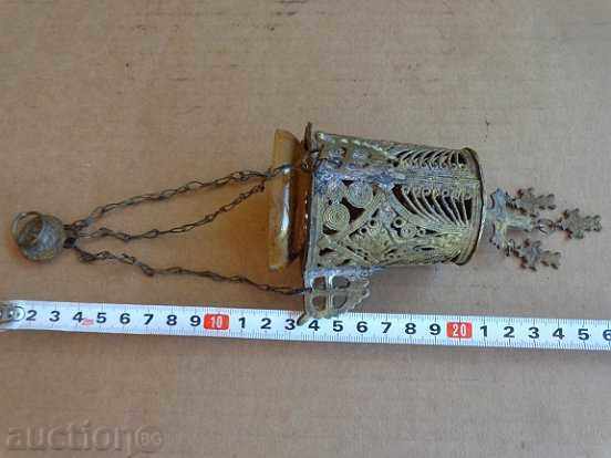 Auction  Old bronze candela with a cup, icon, religion, cross Jesus