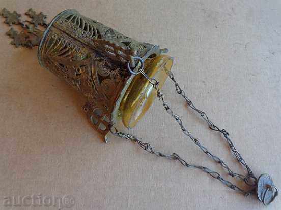 Old bronze candela with a cup, icon, religion, cross Jesus - 5