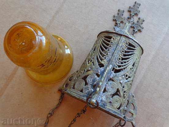 Old bronze candela with a cup, icon, religion, cross Jesus - 6