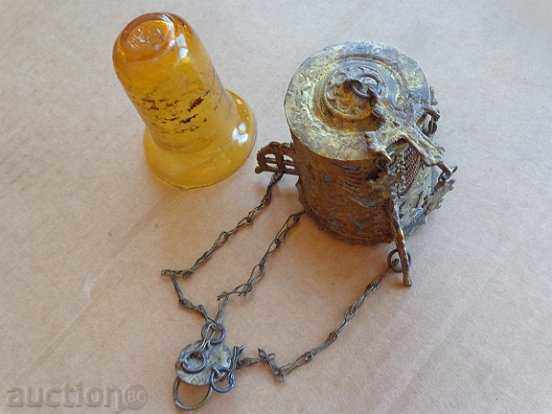 Old bronze candela with a cup, icon, religion, cross Jesus - 7