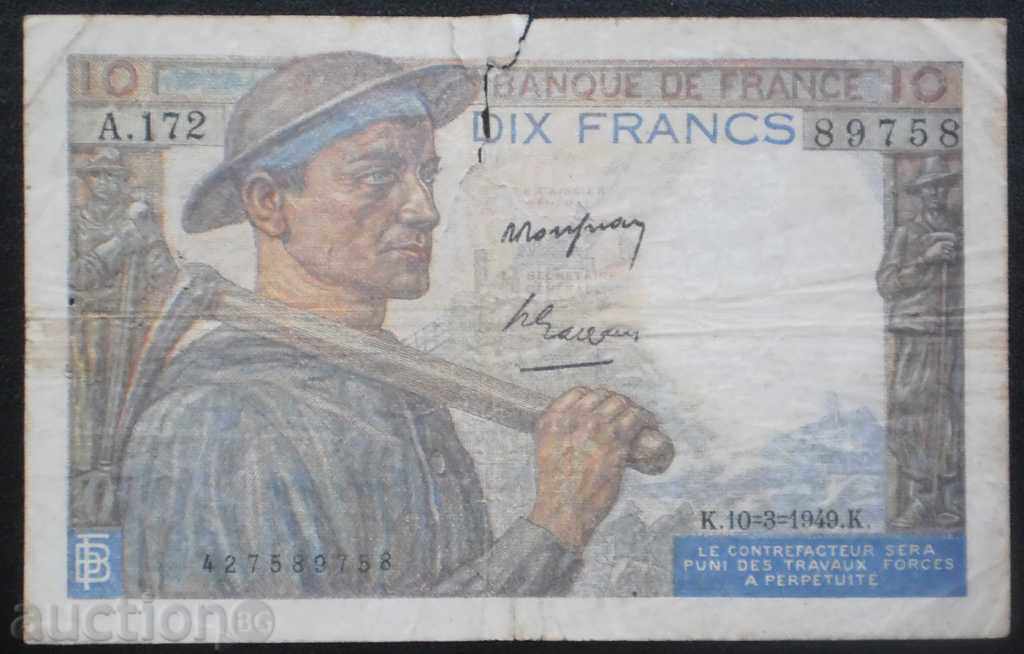 colecție de bancnote France 10 Franci 1949 R rare