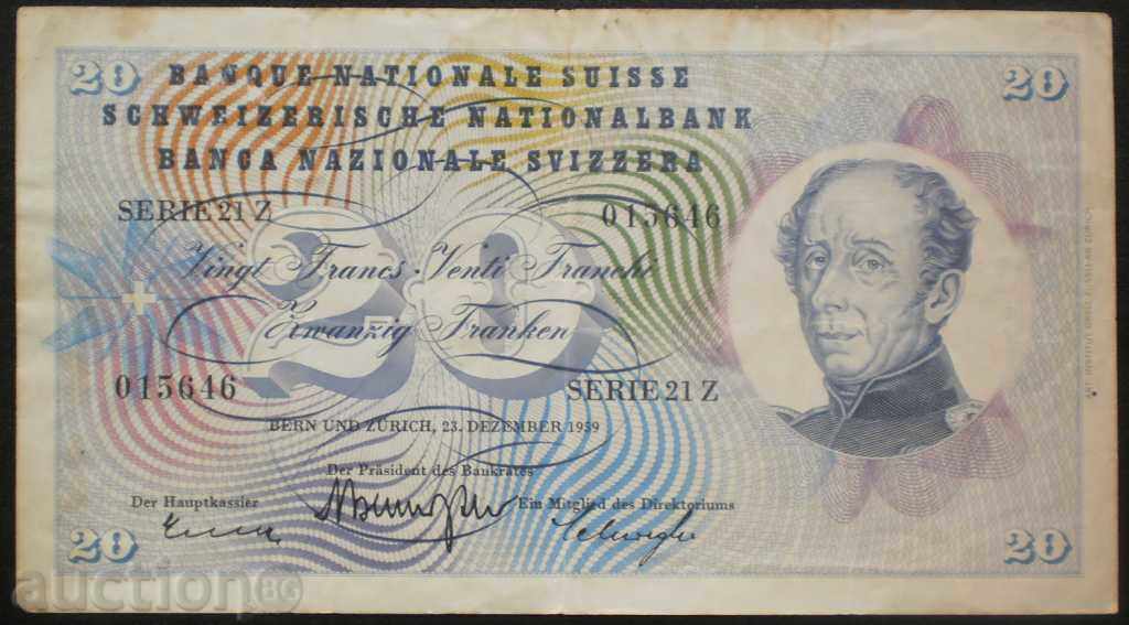 Bancnota de colectare Elveția 20 Franci 1959 R rare