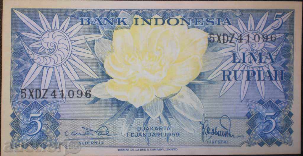 Bancnota Indonezia 5 rupini 1959 UNC R rare cu preț € 3.58 | 7.00 BGN